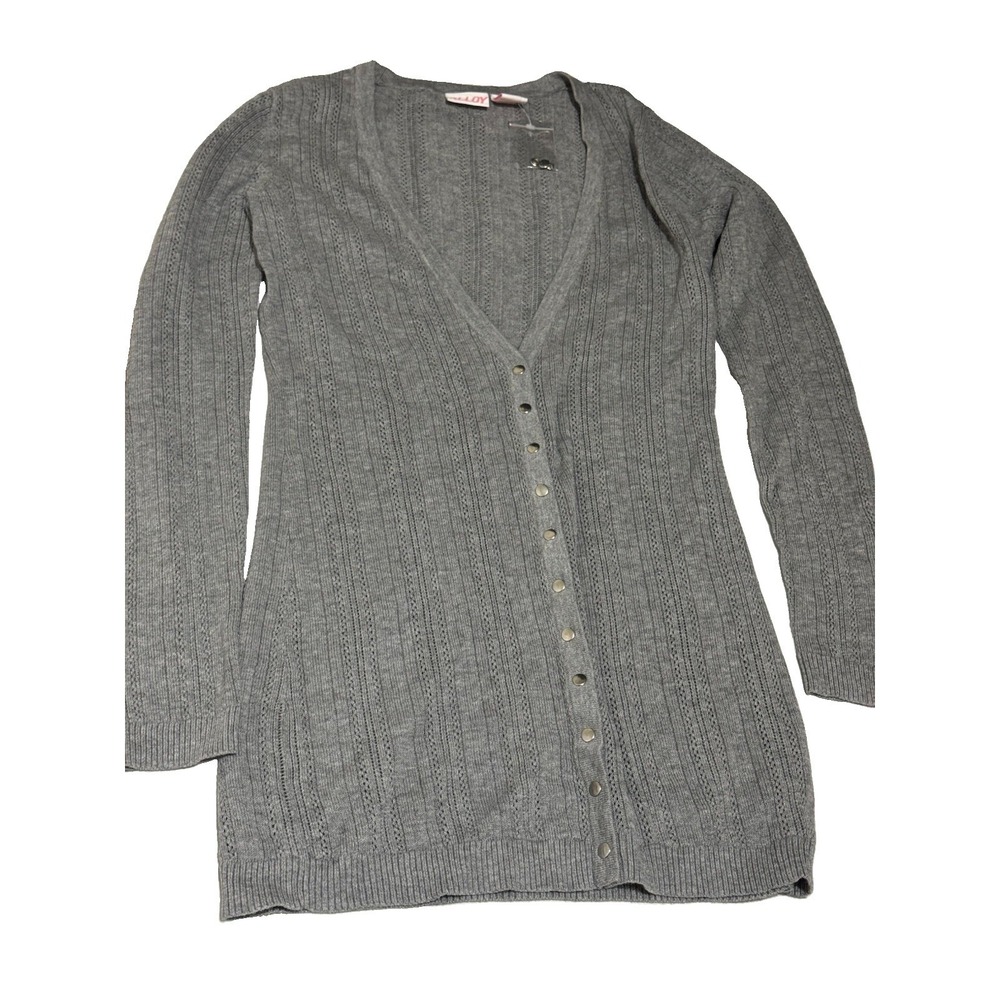 Alloy Women's Gray Cotton Knit Button Front V-Neck Cardigan Sweater Size M